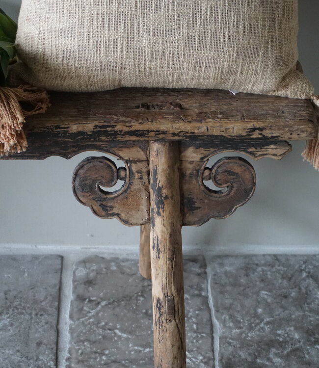 Rene Houtman Bankje Chinees Oud Hout Krulpoten Houtsnijwerk 4