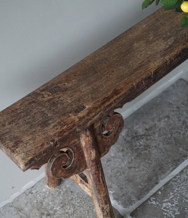 Rene Houtman Bankje Chinees Oud Hout Krulpoten Houtsnijwerk 4