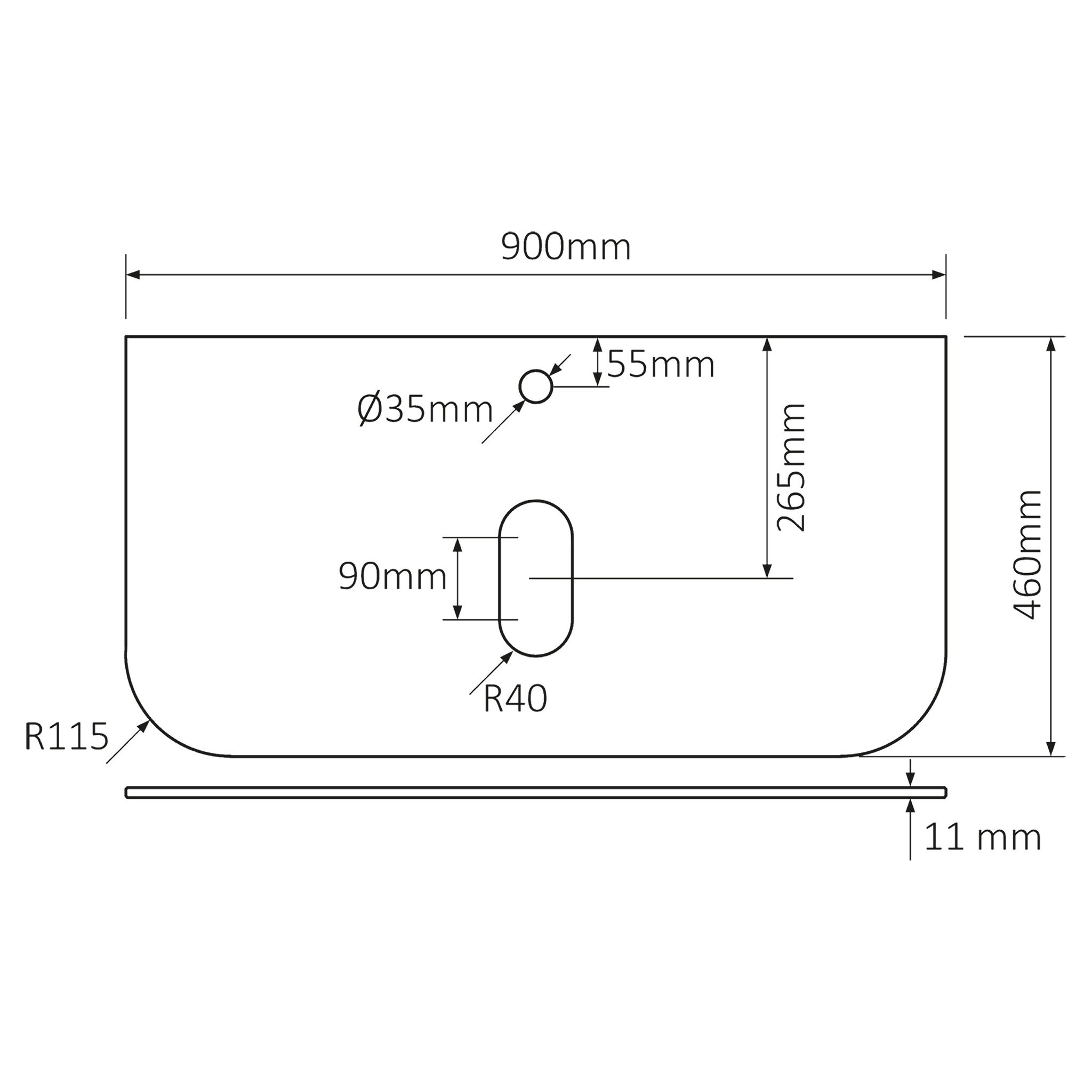Differnz Olle Wastafelblad | Wit | H1,1 x B90 x D46 cm