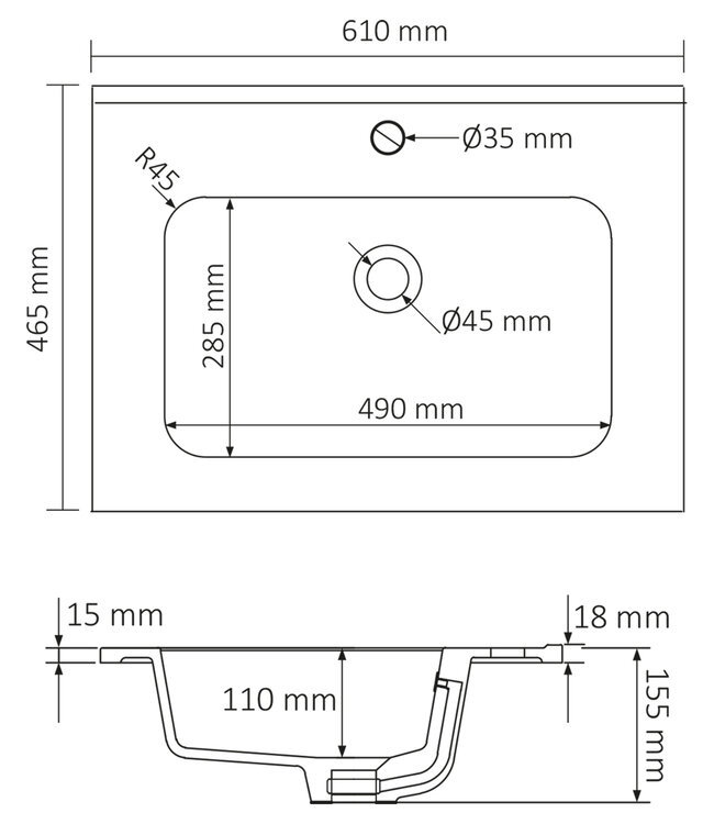 Differnz Elin Wastafel | Mat Taupe | H1,5 x B61 x D46,5 cm