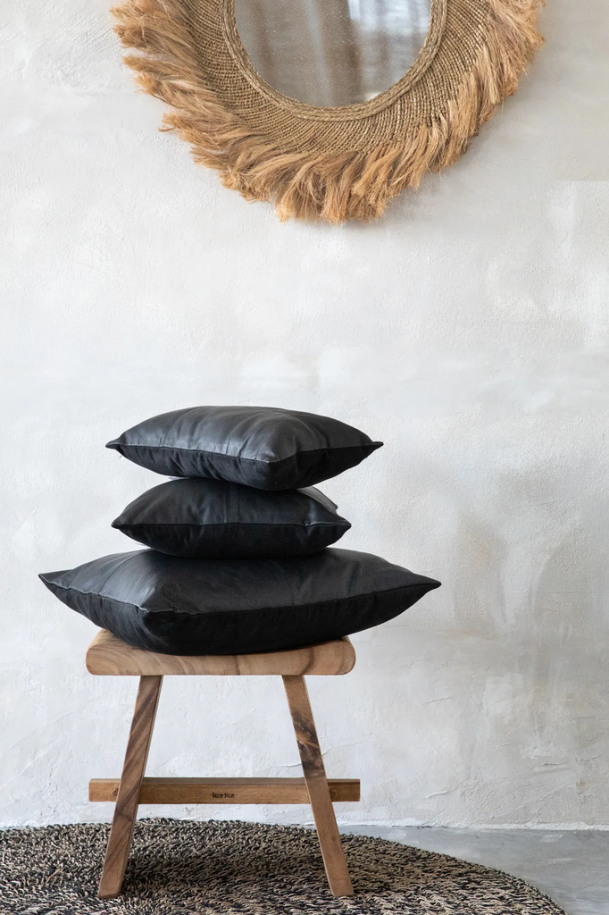 Bazar Bizar De Four Leather Panel Kussenhoes - Zwart - 60x60