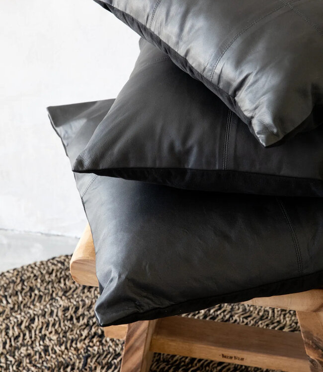 Bazar Bizar De Four Leather Panel Kussenhoes - Zwart - 60x60
