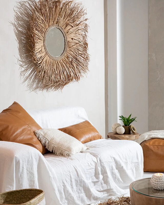 Bazar Bizar Het Six Panel Leather Kussenhoes - Kameel - 30x50