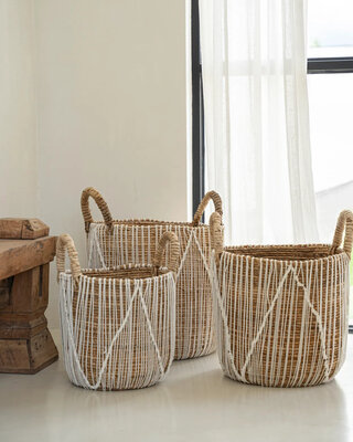 Bazar Bizar De Straight Stitched Macrame Mand - Naturel Wit - L