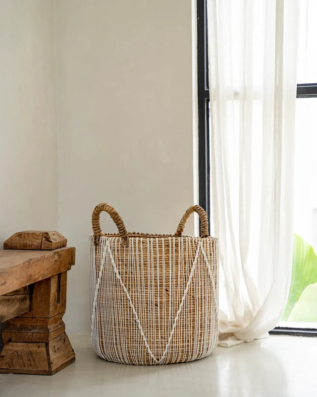 Bazar Bizar De Straight Stitched Macrame Mand - Naturel Wit - L