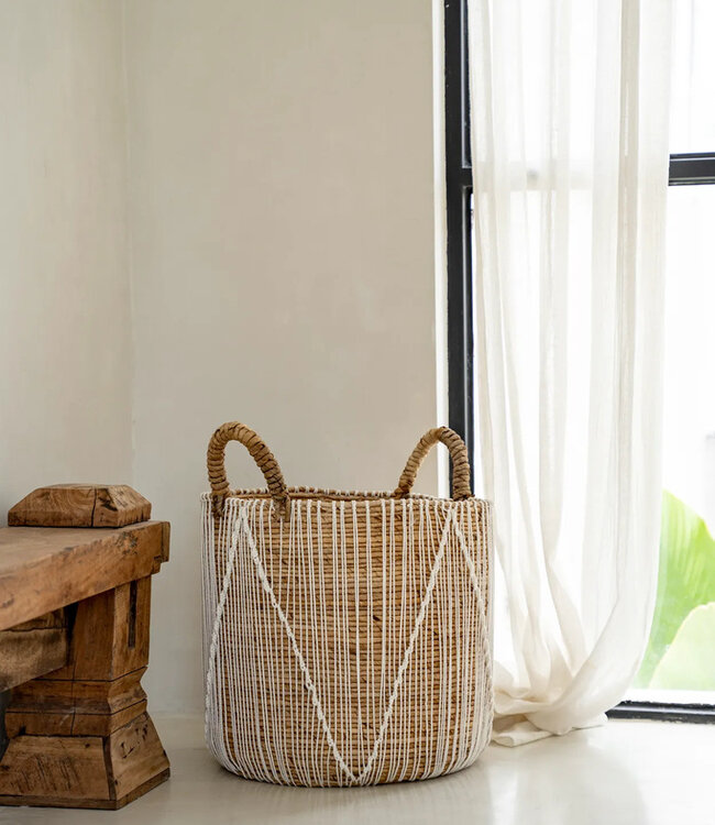 Bazar Bizar De Straight Stitched Macrame Mand - Naturel Wit - L