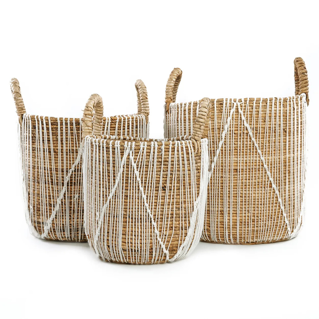 Bazar Bizar De Straight Stitched Macrame Mand - Naturel Wit - L