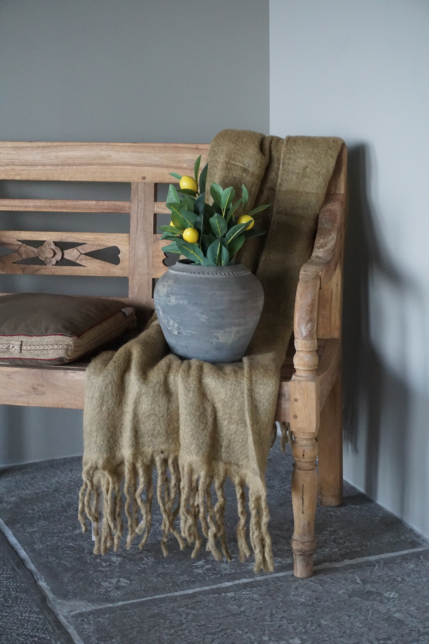 Goround Interior Wollen Plaid Wheat/Olive 130 x 170 Cm