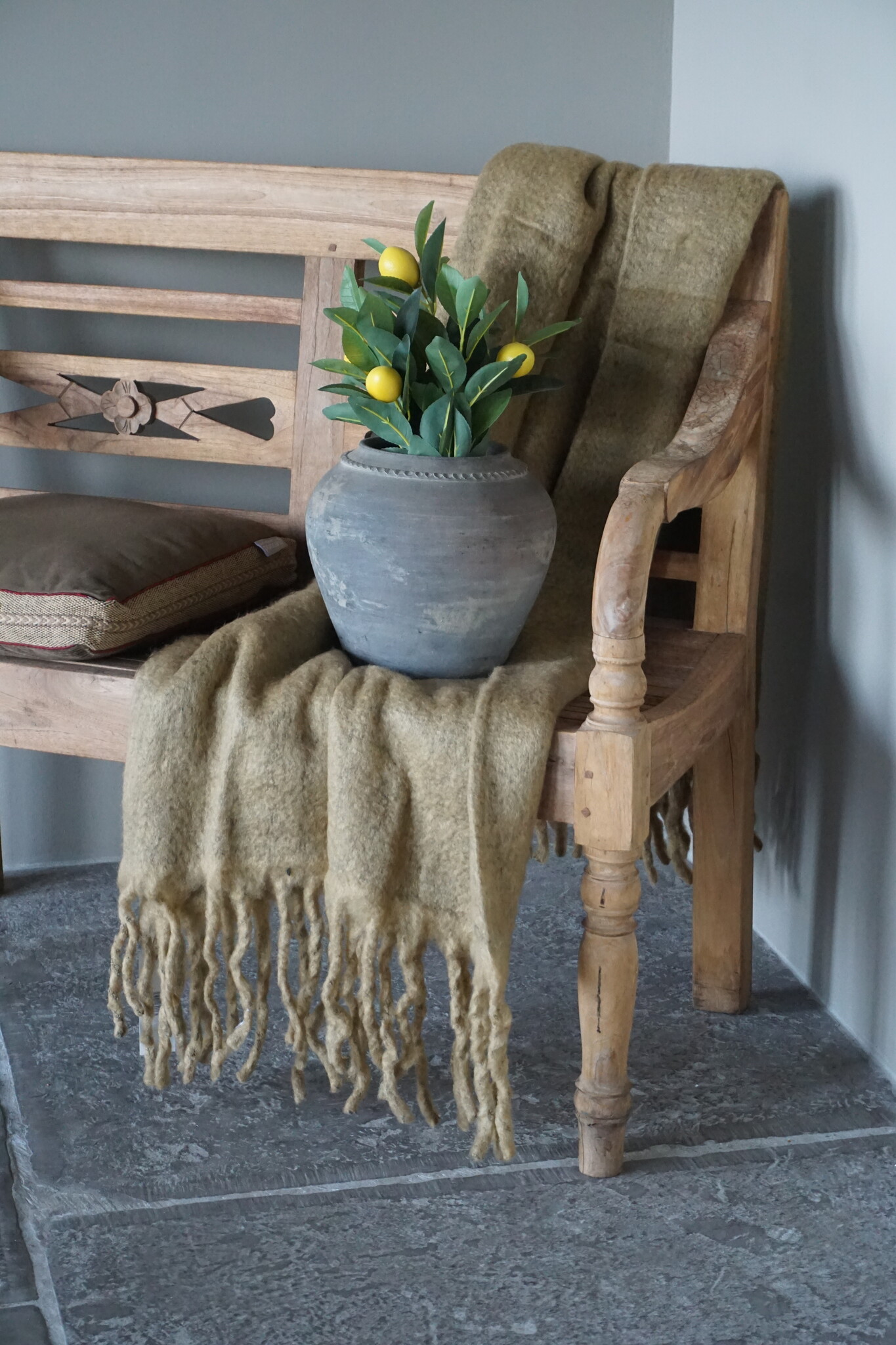 Goround Interior Wollen Plaid Wheat/Olive 130 x 170 Cm
