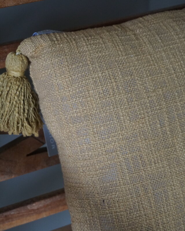 Goround Interior Kussen Slub Wheat/Olive Met Tassels/Kwastjes 40x40