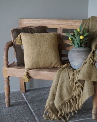 Goround Interior Kussen Slub Wheat/Olive Met Tassels/Kwastjes 40x40