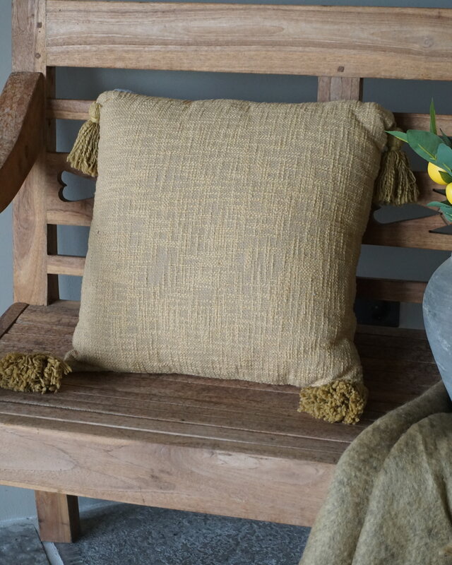 Goround Interior Kussen Slub Wheat/Olive Met Tassels/Kwastjes 40x40