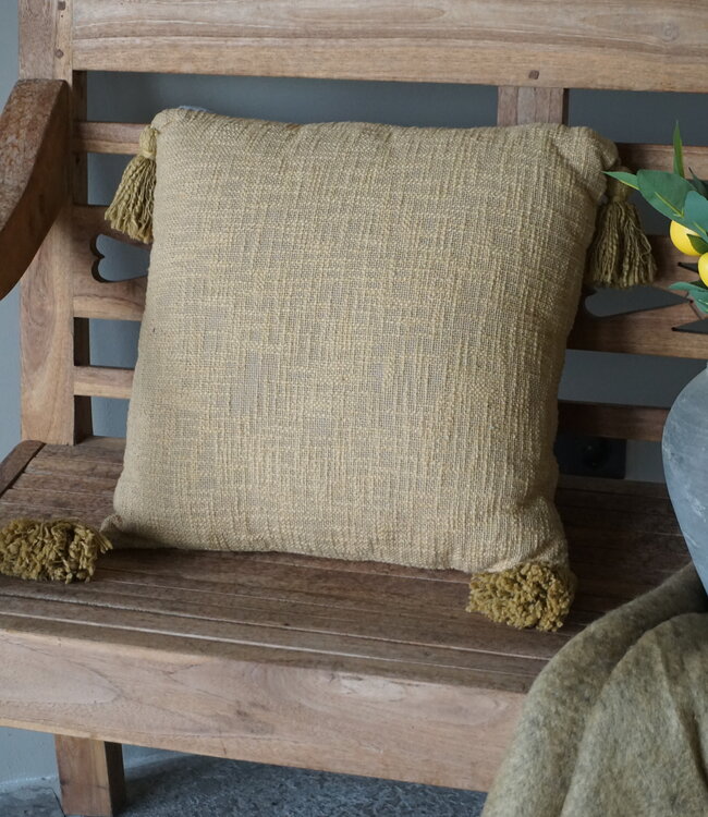 Goround Interior Kussen Slub Wheat/Olive Met Tassels/Kwastjes 40x40