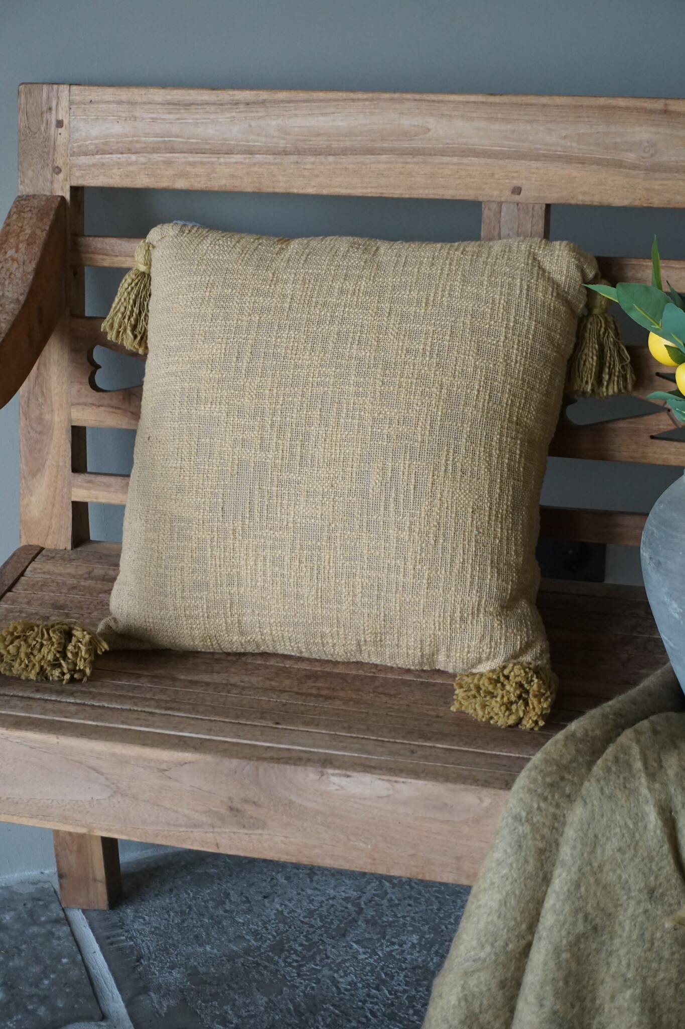 Goround Interior Kussen Slub Wheat/Olive Met Tassels/Kwastjes 40x40