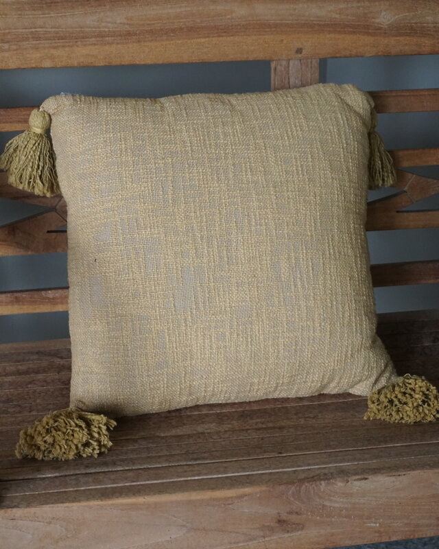 Goround Interior Kussen Slub Wheat/Olive Met Tassels/Kwastjes 40x40