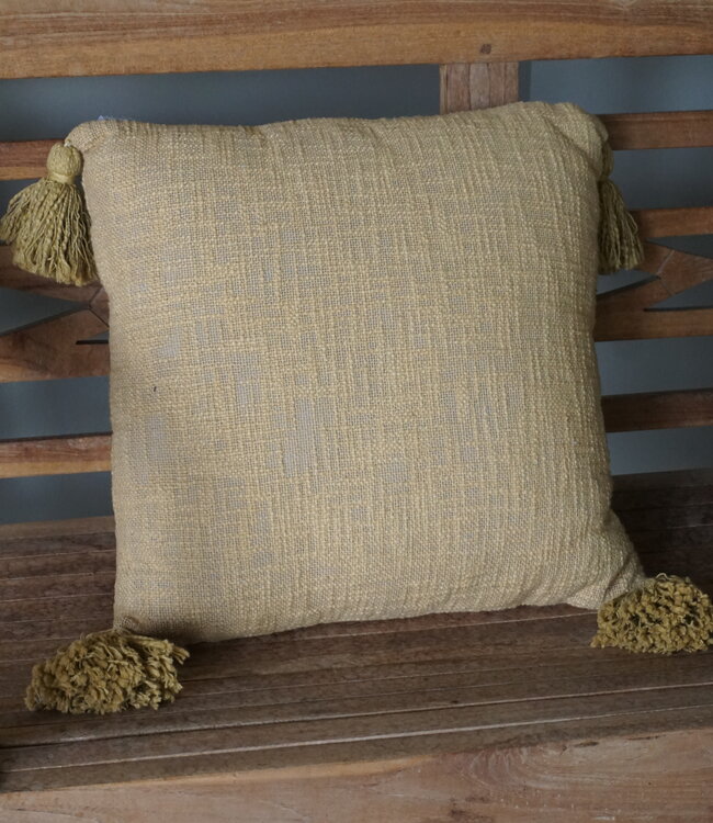 Goround Interior Kussen Slub Wheat/Olive Met Tassels/Kwastjes 40x40