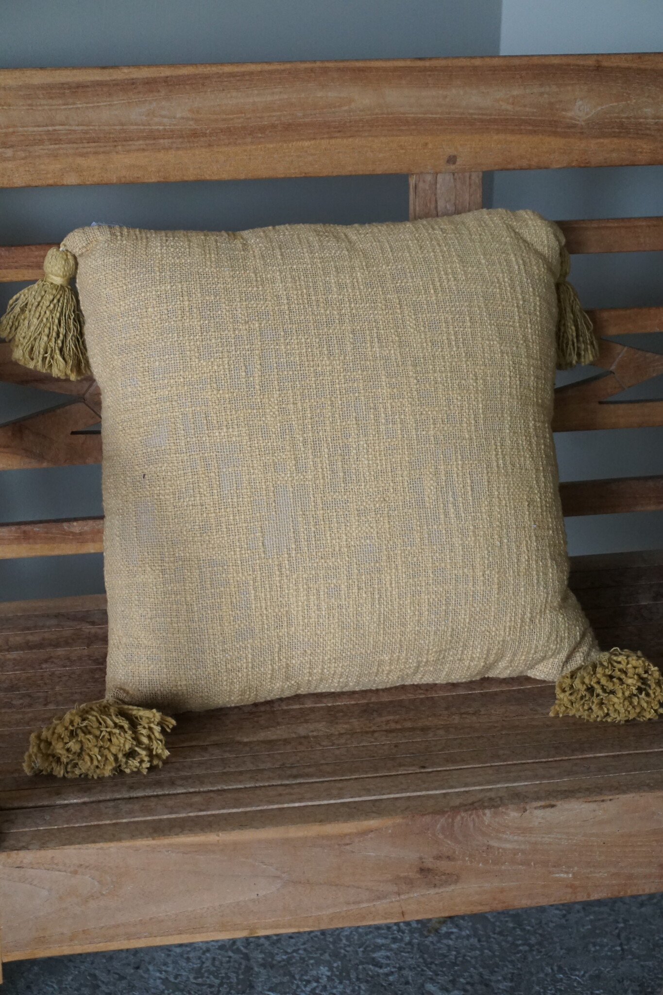 Goround Interior Kussen Slub Wheat/Olive Met Tassels/Kwastjes 40x40