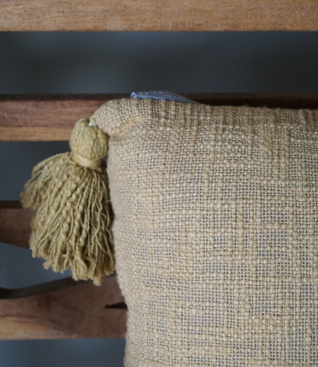Goround Interior Kussen Slub Wheat/Olive Met Tassels/Kwastjes 40x40