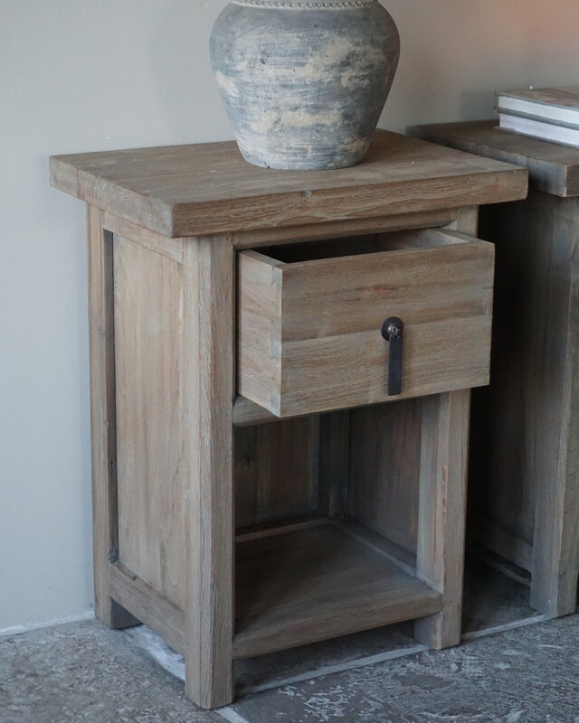Rene Houtman Nachtkastje Teakhout Brown/Grey 1 Lade + Legplank H65xB50 Cm