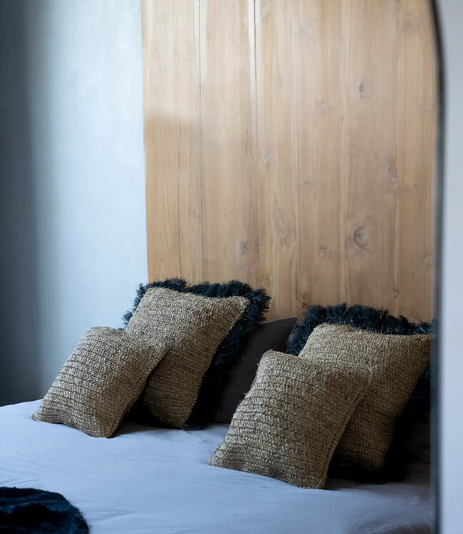 Bazar Bizar De Raffia Kussenhoes - Naturel Zwart - 60x60