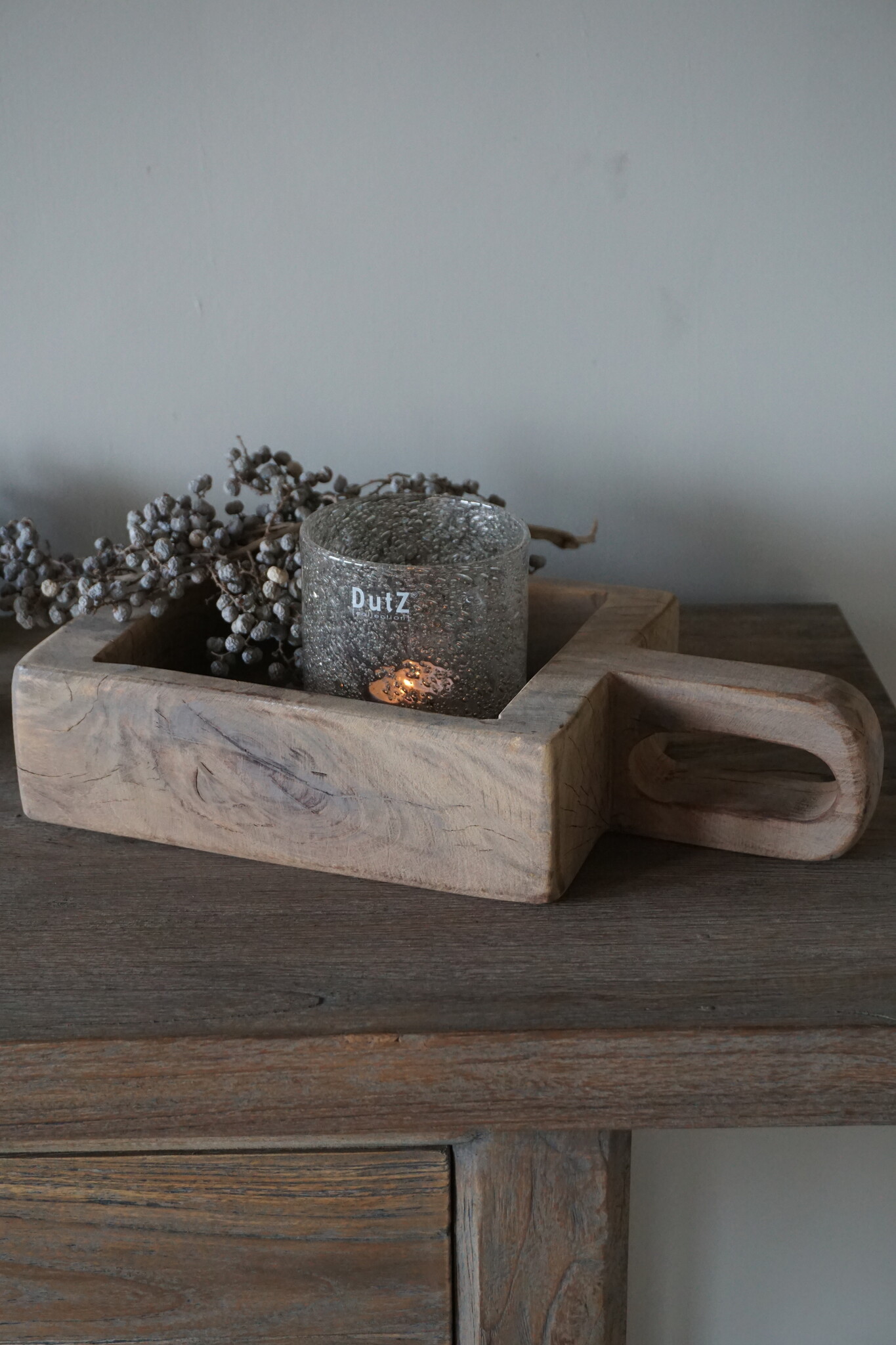 Rene Houtman Oud Houten Bakje Met Steel | H8 x B36 x D19 cm