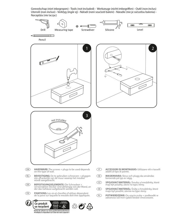 Differnz Hura L wastafelplank FSC - 47 x 26 x 10 cm - eiken