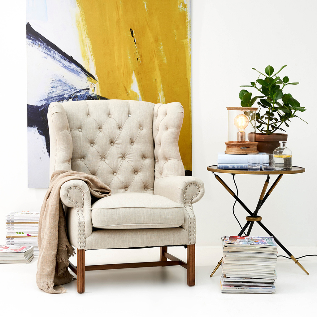 Rivièra Maison Fauteuil Franklin Park Vleugelstoel Linnen Vlas