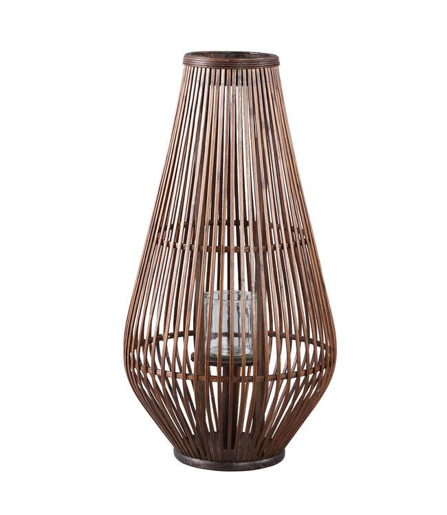 PTMD Lysia Brown ronde bamboe lantaarn met glas L