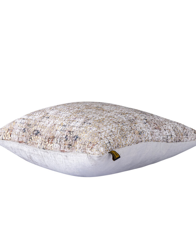 PTMD Curt Cream fluwelen vierkante kussen met vierkante print 50H x 50L