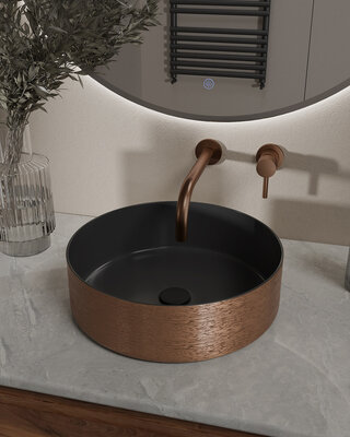 Wiesbaden Mondri Waskom 36x36 Cm Rond Geborsteld Brons Koper / Mat Zwart