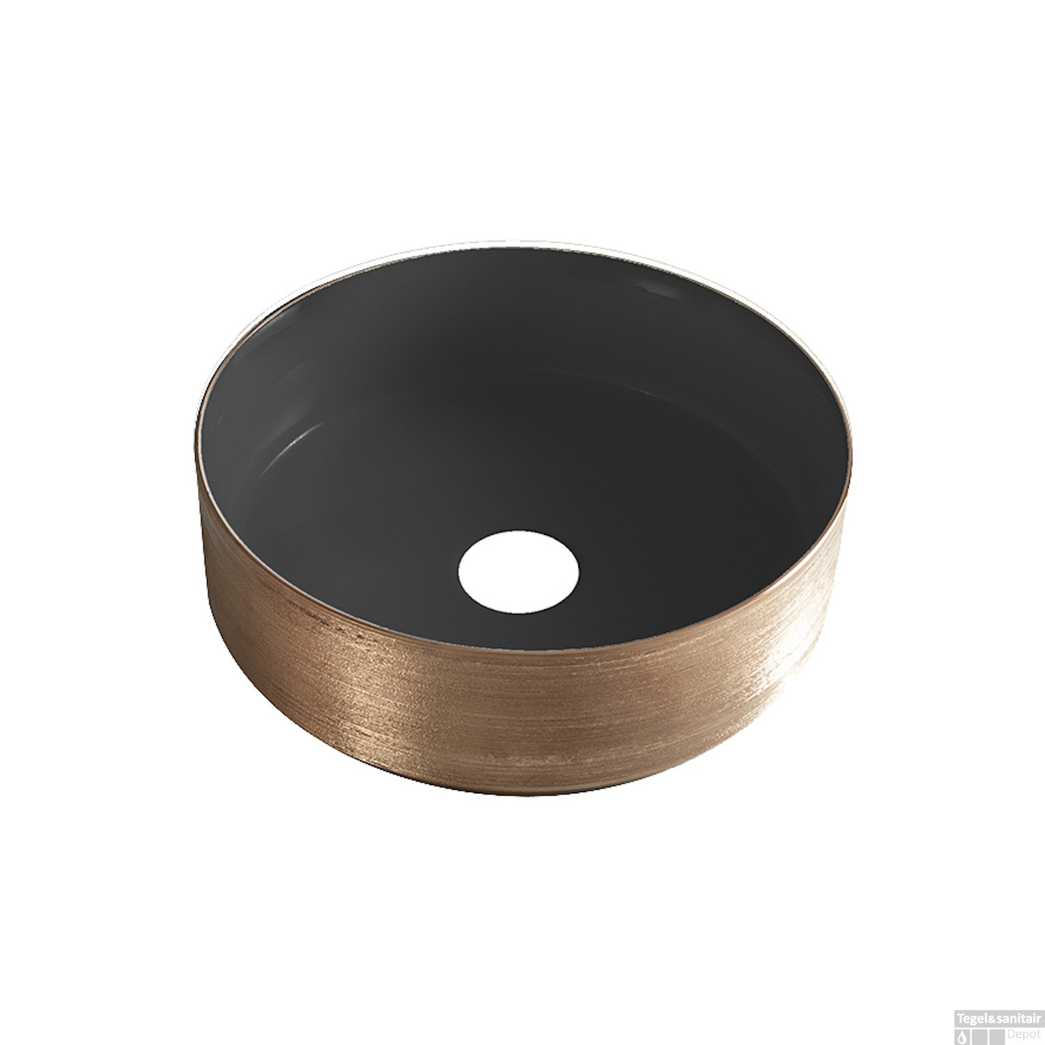 Wiesbaden Mondri Waskom 36x36 Cm Rond Geborsteld Brons Koper / Mat Zwart