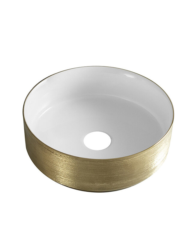 Wiesbaden Mondri waskom rond 36 x 36 x 12 cm glans wit/geborsteld goud