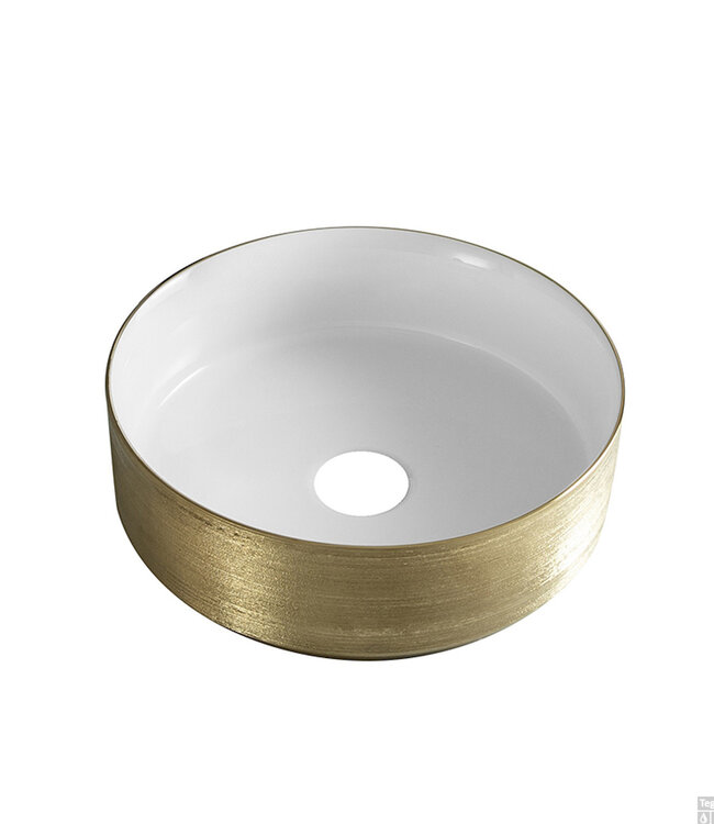Wiesbaden Mondri waskom rond 36 x 36 x 12 cm glans wit/geborsteld goud
