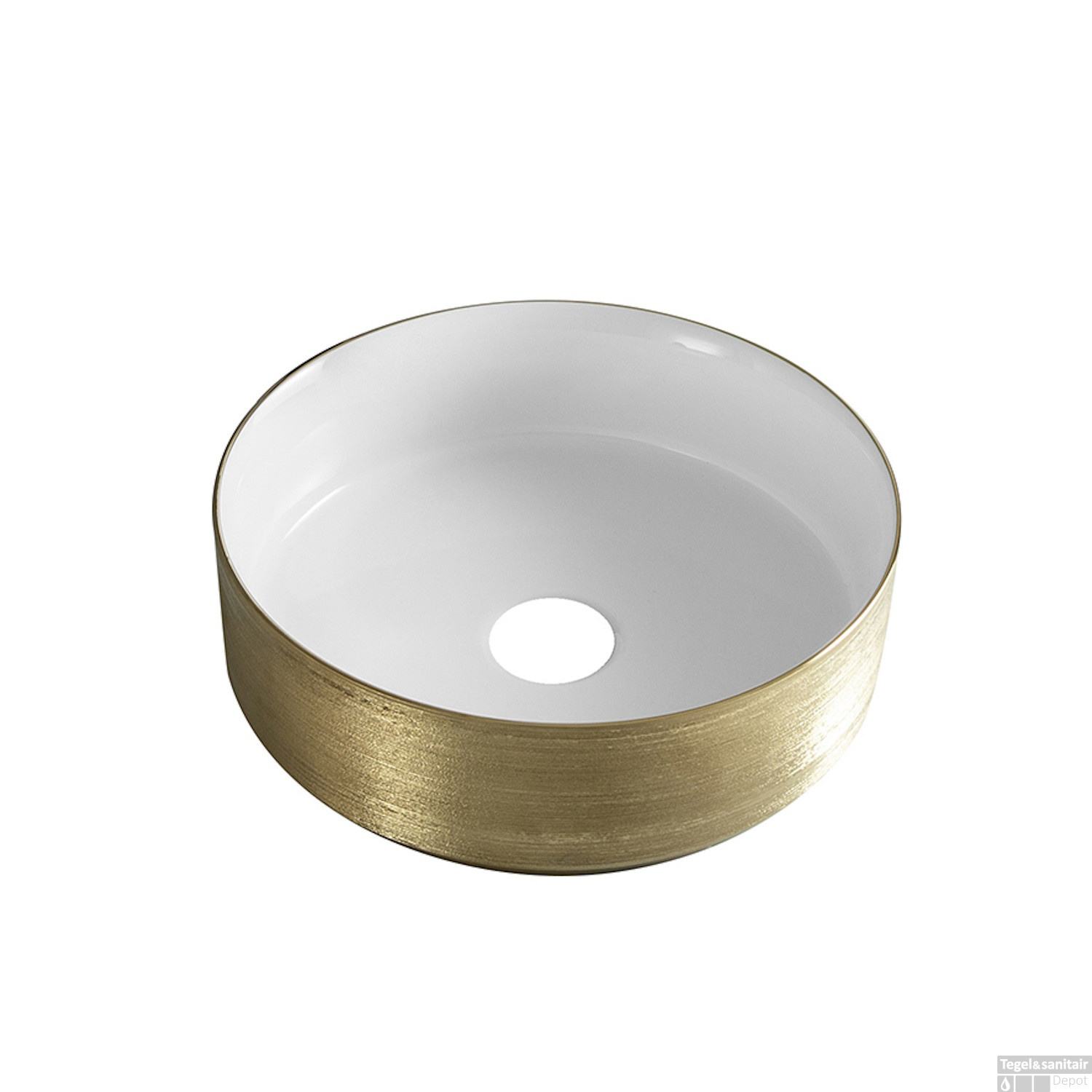 Wiesbaden Mondri waskom rond 36 x 36 x 12 cm glans wit/geborsteld goud