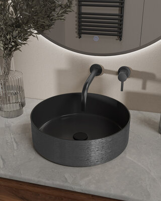 Wiesbaden Mondri Waskom 36x36 Cm Rond Gunmetal / Mat Zwart