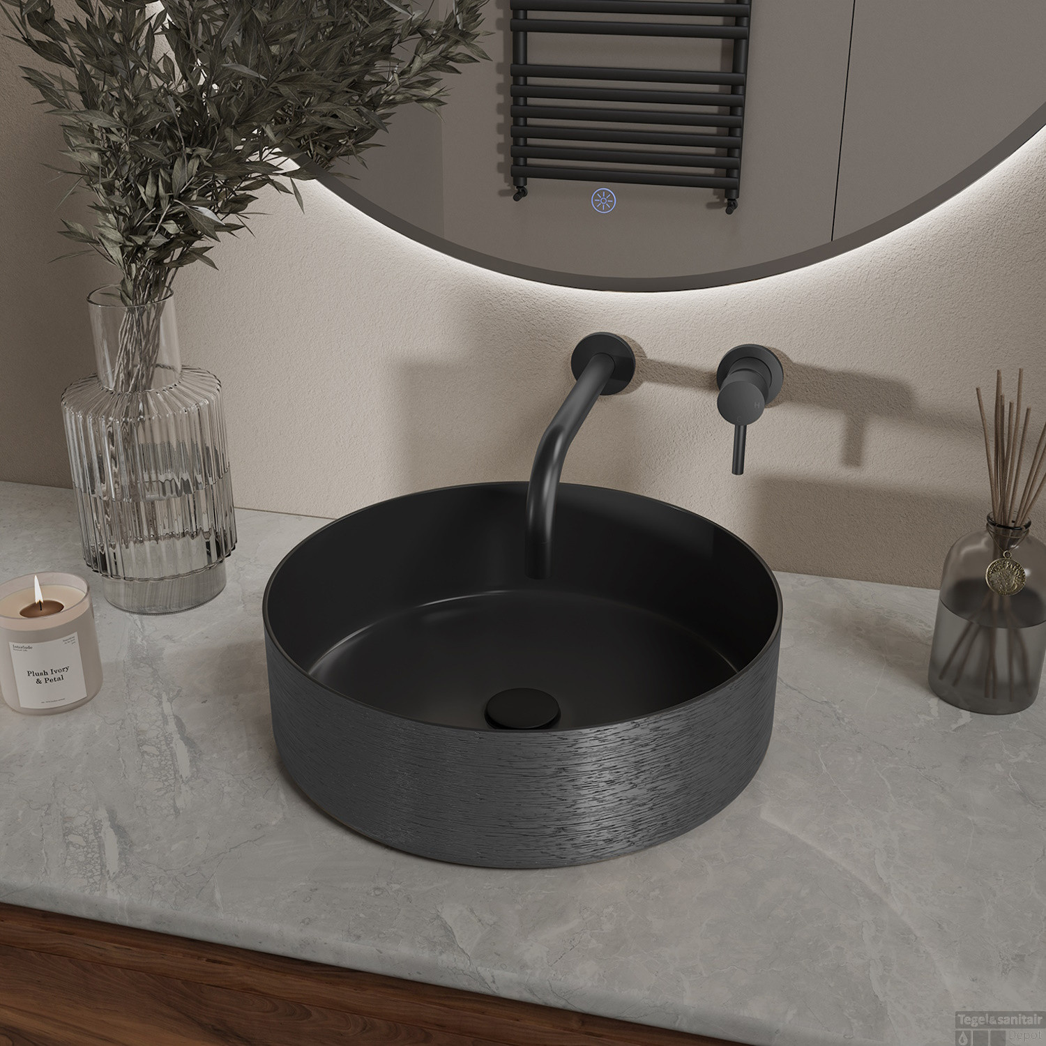 Wiesbaden Mondri Waskom 36x36 Cm Rond Gunmetal / Mat Zwart