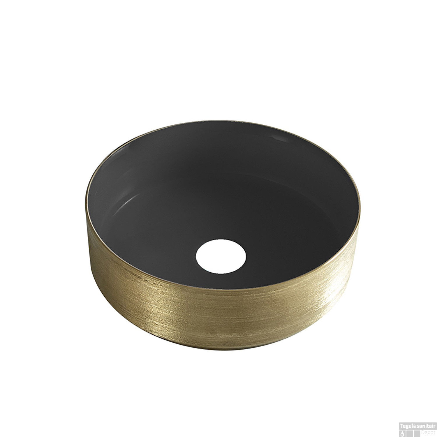 Wiesbaden Mondri Waskom 36 x 36 x 12 cm mat zwart/geborsteld goud