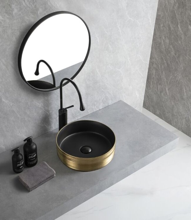 Wiesbaden Mondri Waskom 36 x 36 x 12 cm mat zwart/geborsteld goud