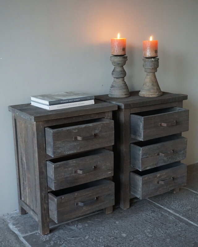 Rene Houtman Set Van 2 Nachtkastjes | Driftwood | 3 Lades