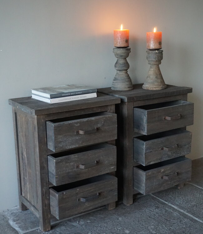 Rene Houtman Set Van 2 Nachtkastjes | Driftwood | 3 Lades