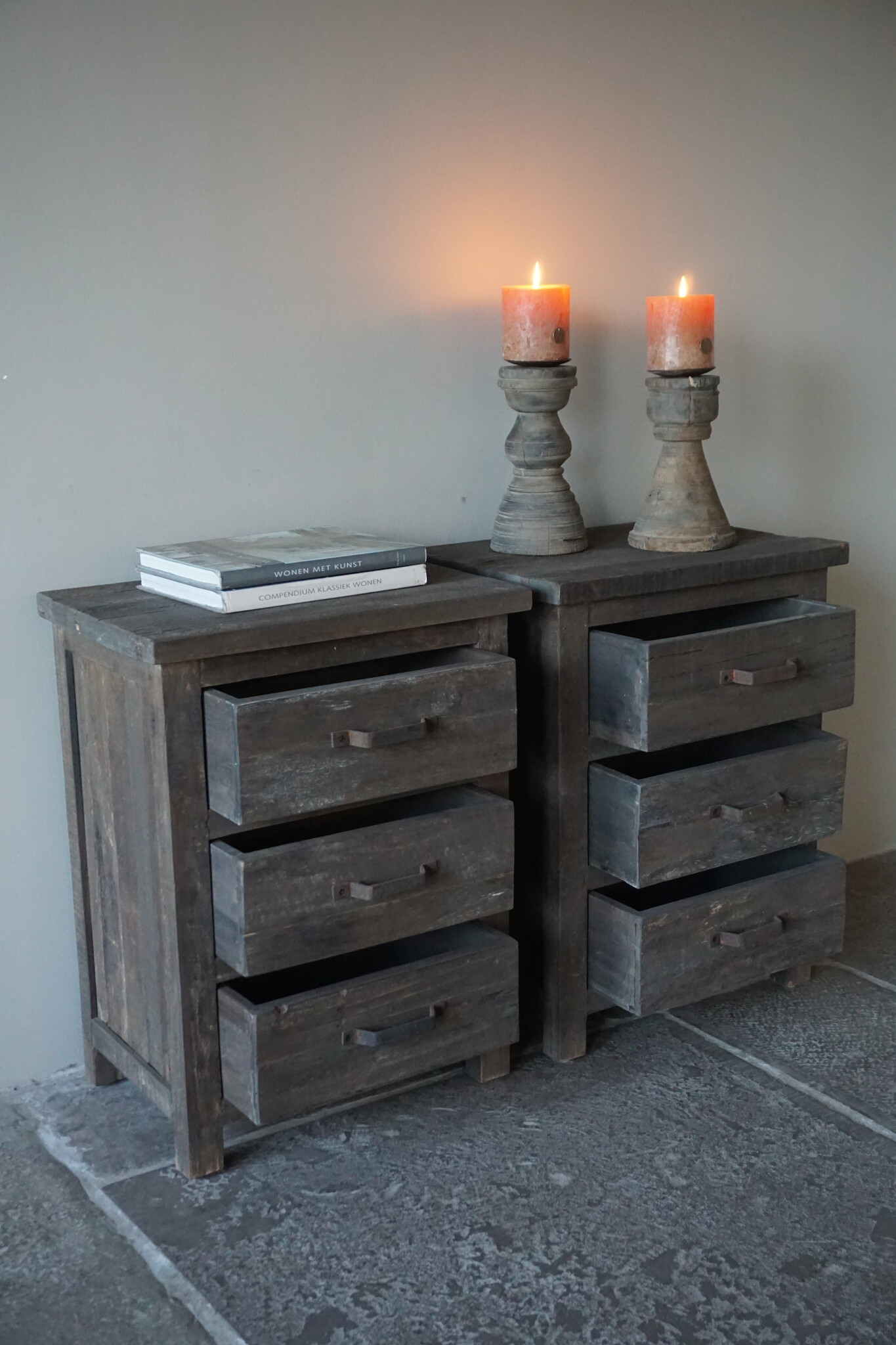 Rene Houtman Set Van 2 Nachtkastjes | Driftwood | 3 Lades