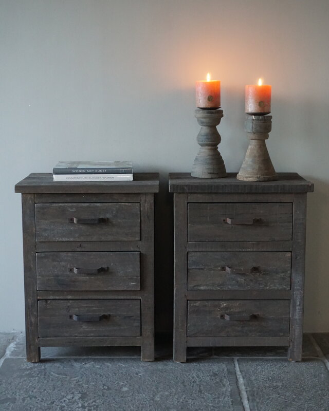 Rene Houtman Set Van 2 Nachtkastjes | Driftwood | 3 Lades