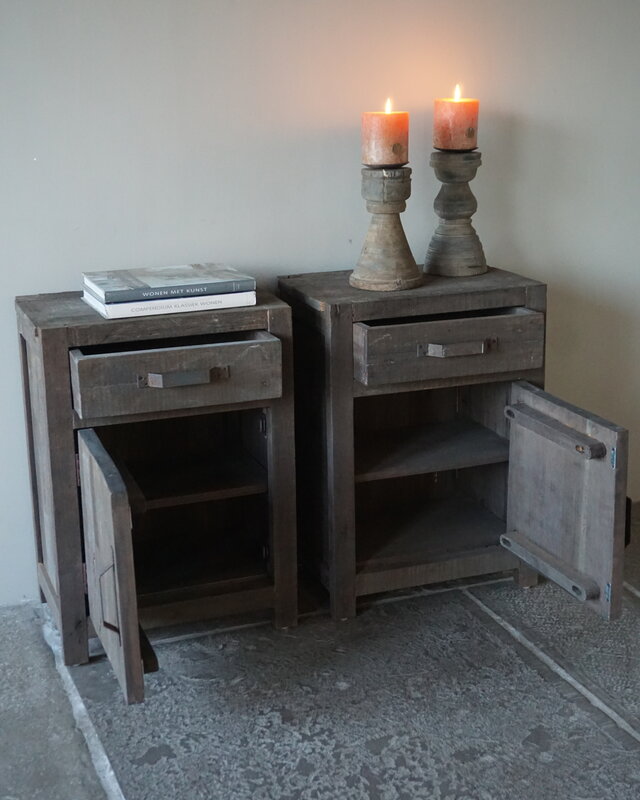 Rene Houtman Set Van 2 Nachtkastjes | Driftwood | 1 Deur 1 Lade