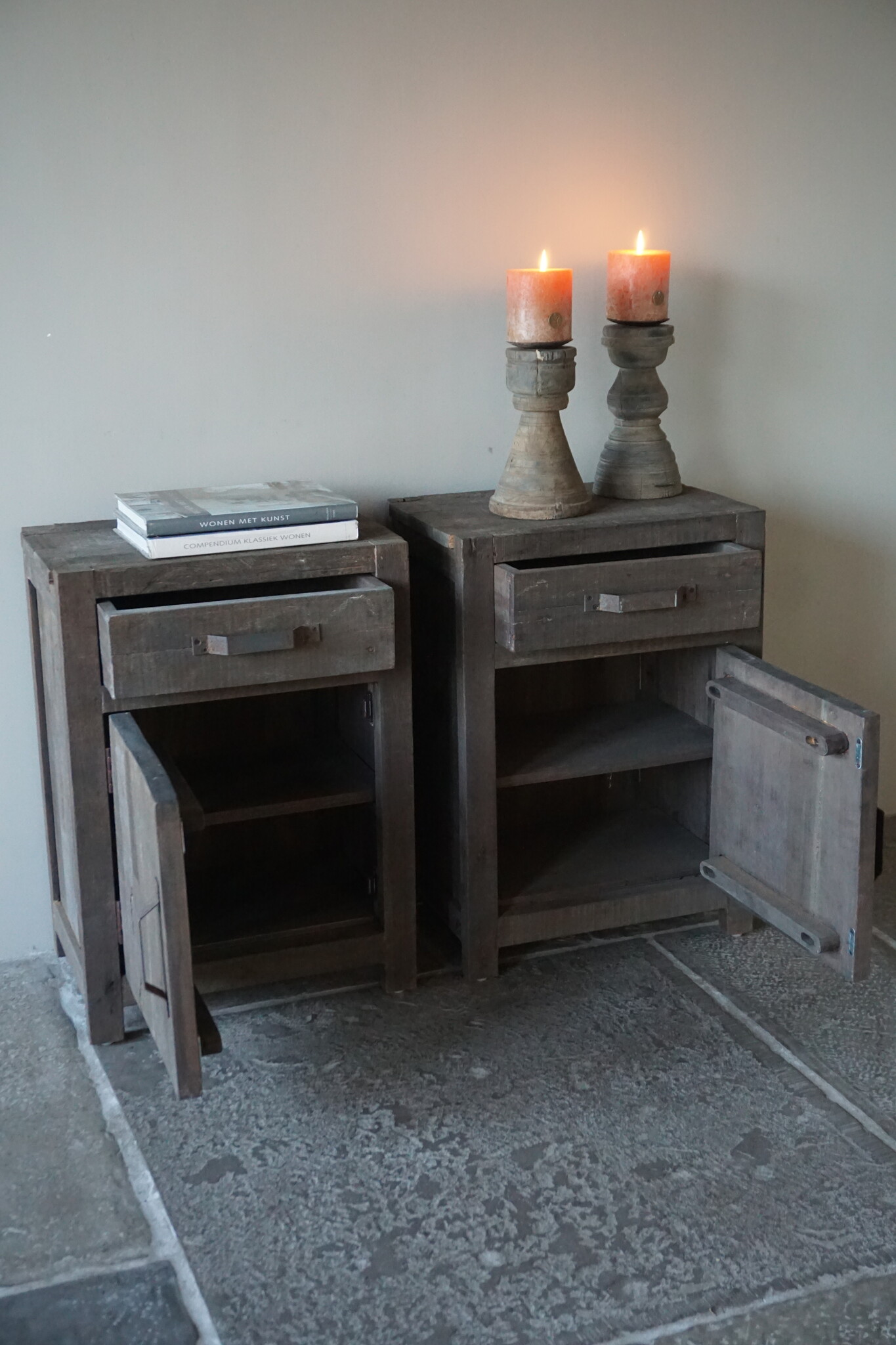 Rene Houtman Set Van 2 Nachtkastjes | Driftwood | 1 Deur 1 Lade