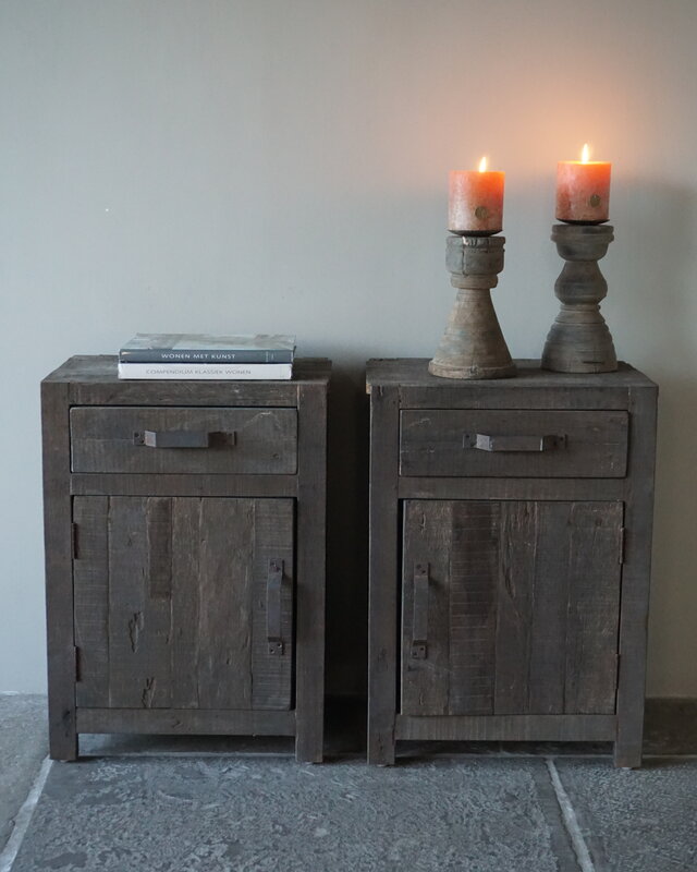 Rene Houtman Set Van 2 Nachtkastjes | Driftwood | 1 Deur 1 Lade