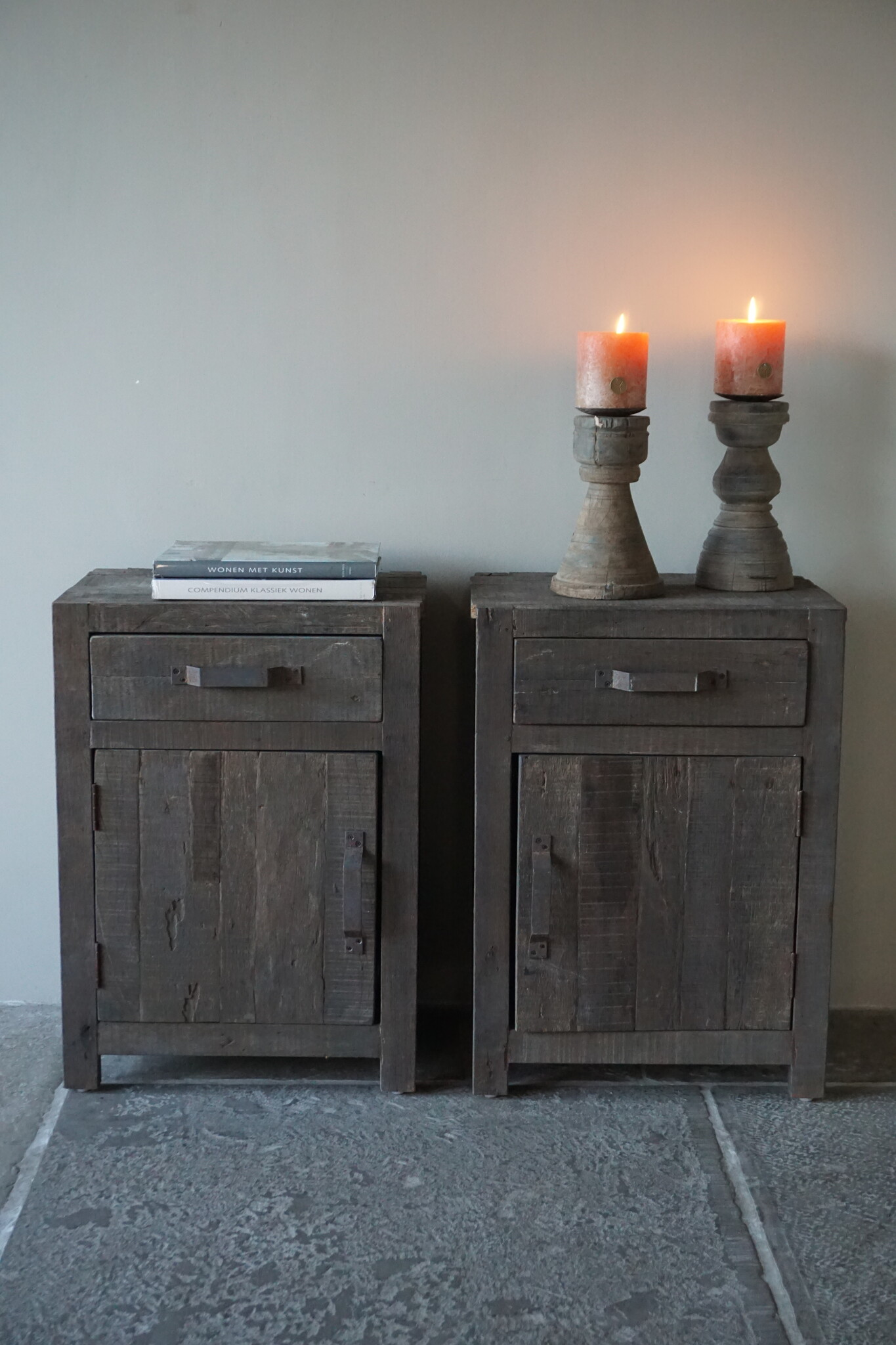 Rene Houtman Set Van 2 Nachtkastjes | Driftwood | 1 Deur 1 Lade