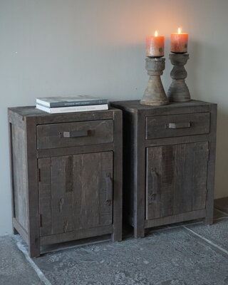 Rene Houtman Set Van 2 Nachtkastjes | Driftwood | 1 Deur 1 Lade