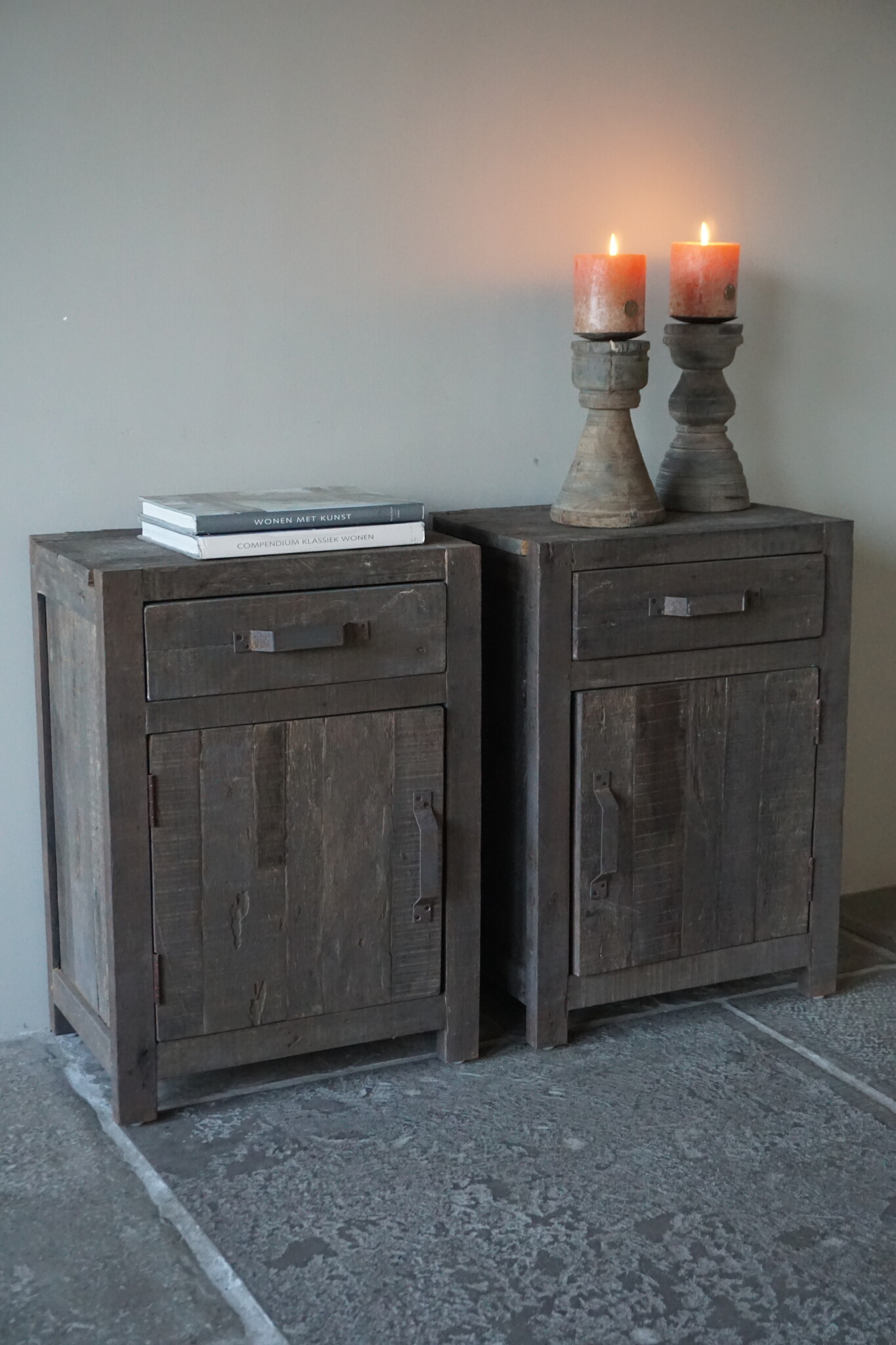 Rene Houtman Set Van 2 Nachtkastjes | Driftwood | 1 Deur 1 Lade