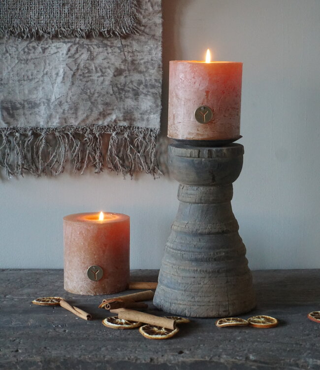 Rene Houtman Unieke Kandelaar | Oud Hout | H24 x D14,5 cm