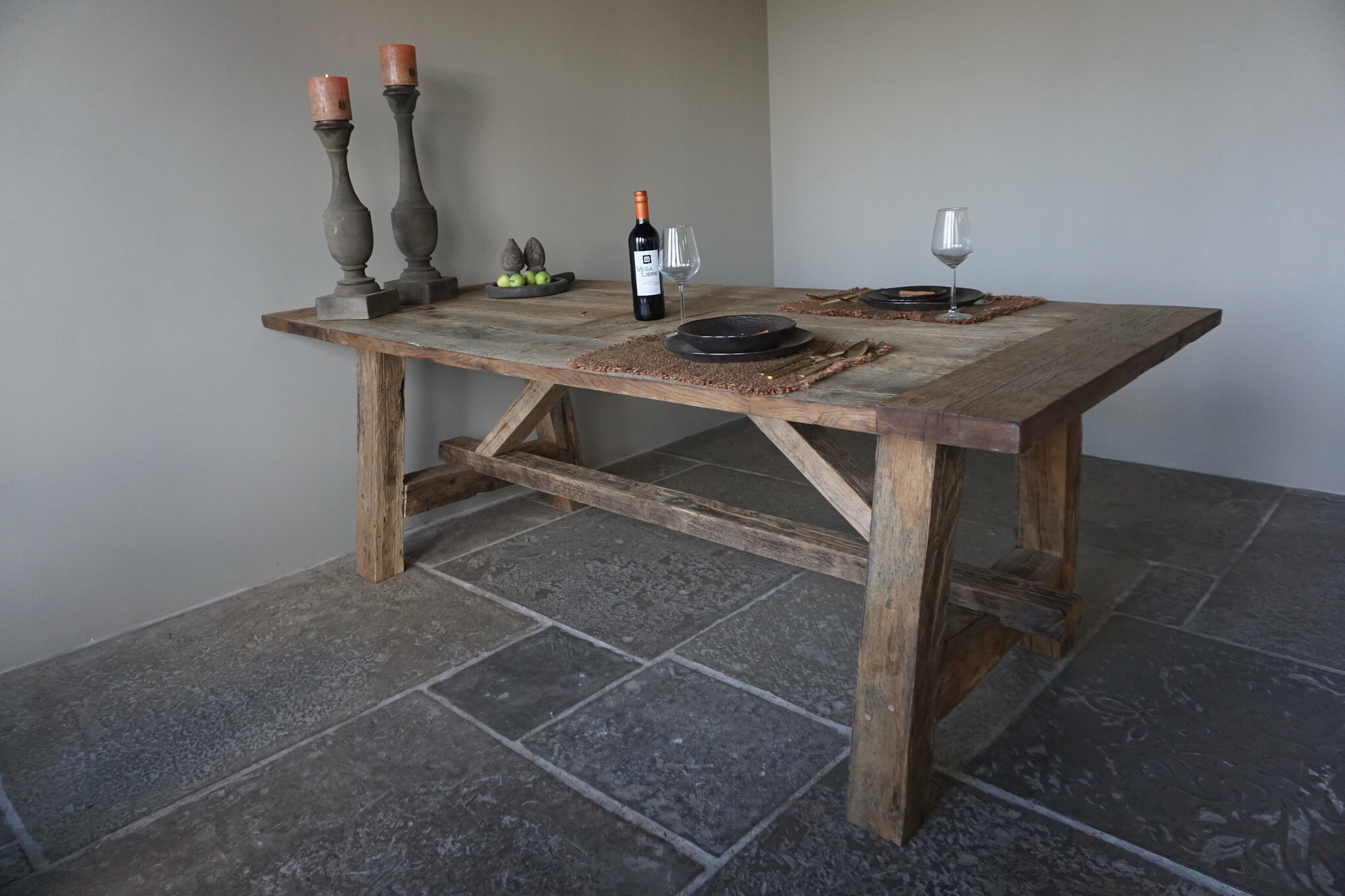 Rene Houtman Kloostertafel Massief Eikenhout | H79xB100xL220 cm